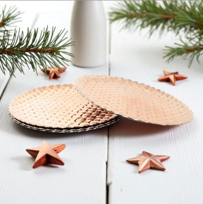 Copper Charger Plates Set 4 Round Christmas Dinner Plates Under Plates Braided - Cherish Home
