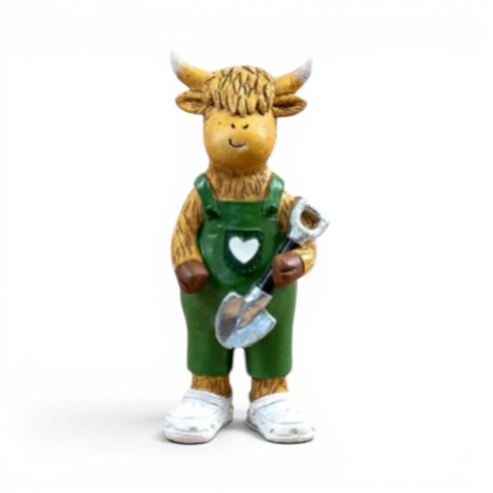 Cow Figurine with Shovel 12cm Decorative Farmhouse Animal Statue, Charming Resin Cow Sculpture for Home - Cherish Home