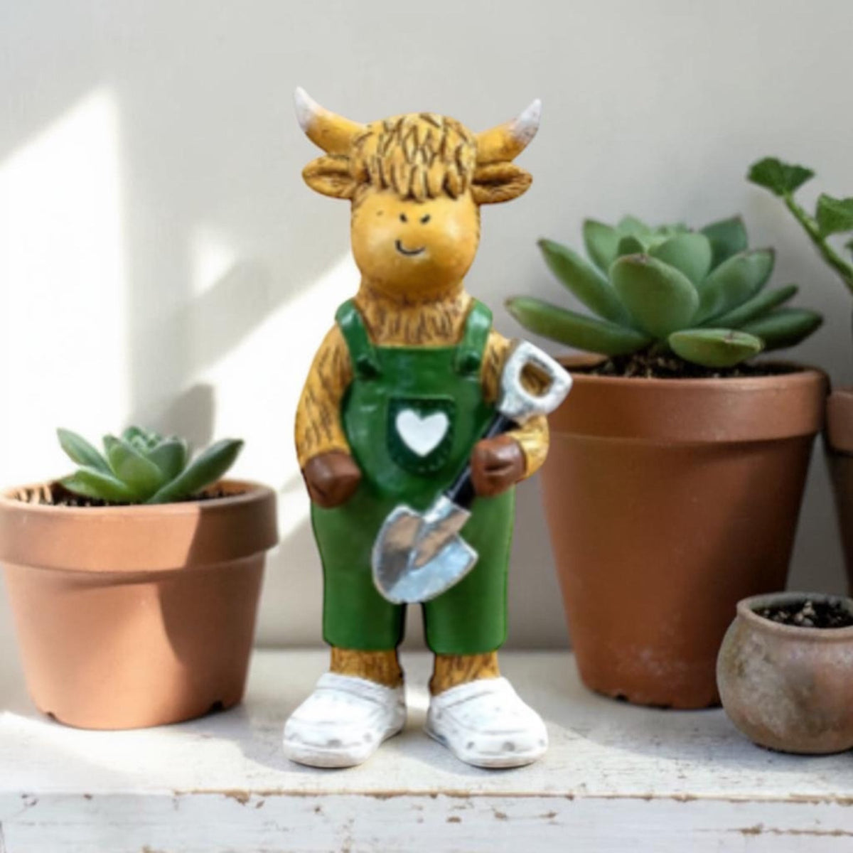 Cow Figurine with Shovel 12cm Decorative Farmhouse Animal Statue, Charming Resin Cow Sculpture for Home - Cherish Home