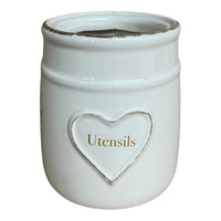 Cream Heart Embossed Utensil Pot - Cherish Home