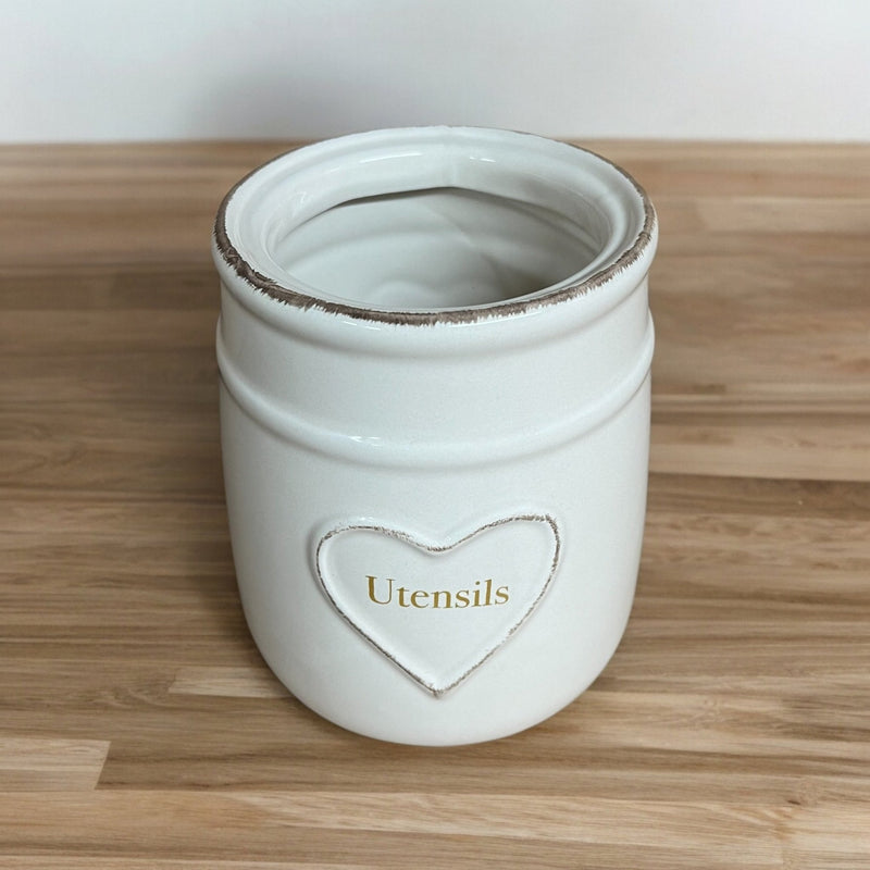 Cream Heart Embossed Utensil Pot - Cherish Home