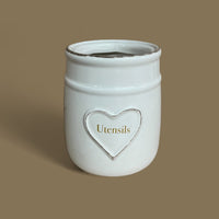 Cream Heart Embossed Utensil Pot - Cherish Home