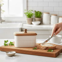 Cream with Mango Wood Lid Butter Dish - Cherish Home
