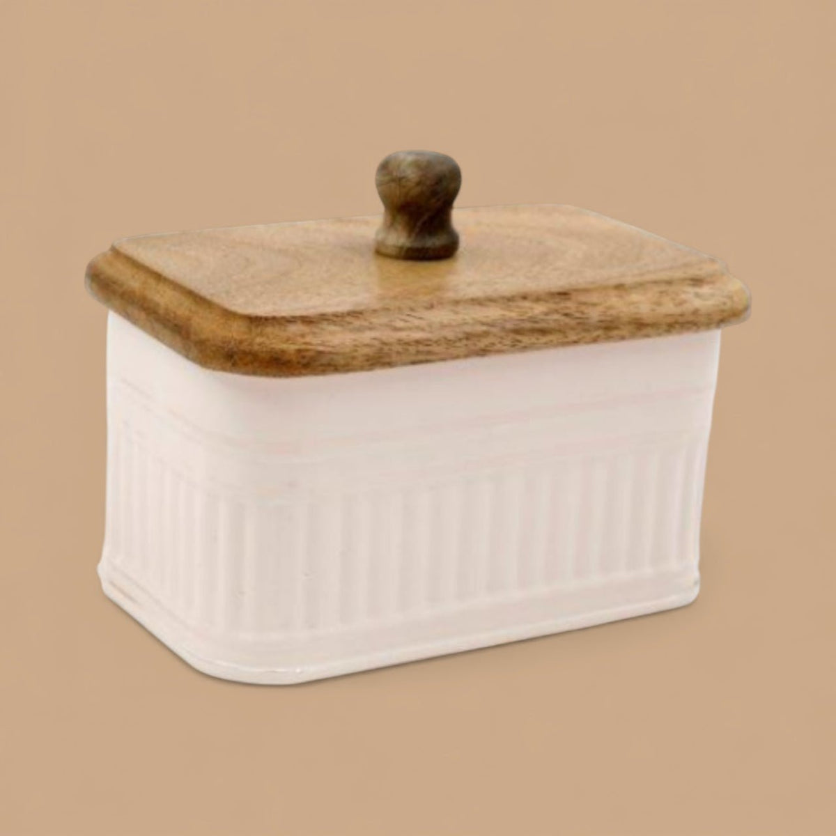 Cream with Mango Wood Lid Butter Dish - Cherish Home
