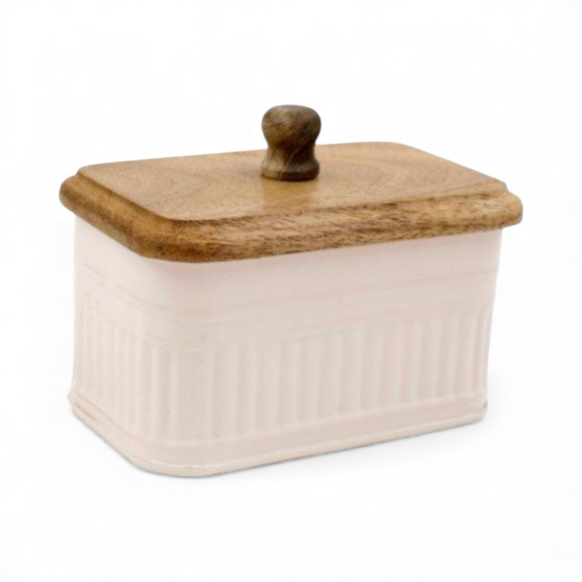 Cream with Mango Wood Lid Butter Dish - Cherish Home