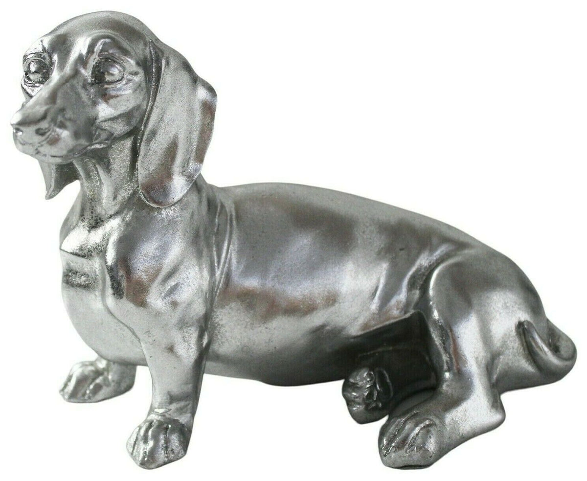 Dachshund Ornament Silver Dog Sculpture Shiny Home Decor Pet Shelf Figurine - Cherish Home
