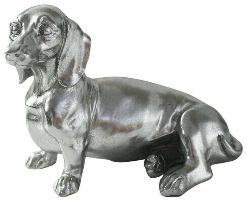Dachshund Ornament Silver Dog Sculpture Shiny Home Decor Pet Shelf Figurine - Cherish Home