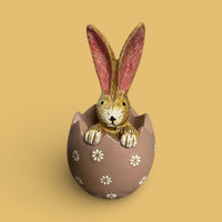 Daisy Bunny in a detailed egg with delicate white daisies, 11cm - Cherish Home