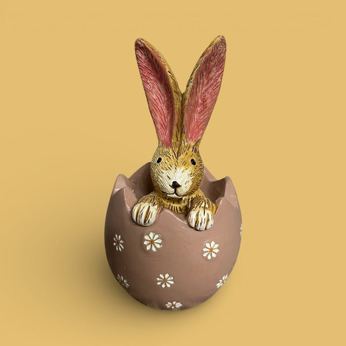 Daisy Bunny in a detailed egg with delicate white daisies, 11cm - Cherish Home