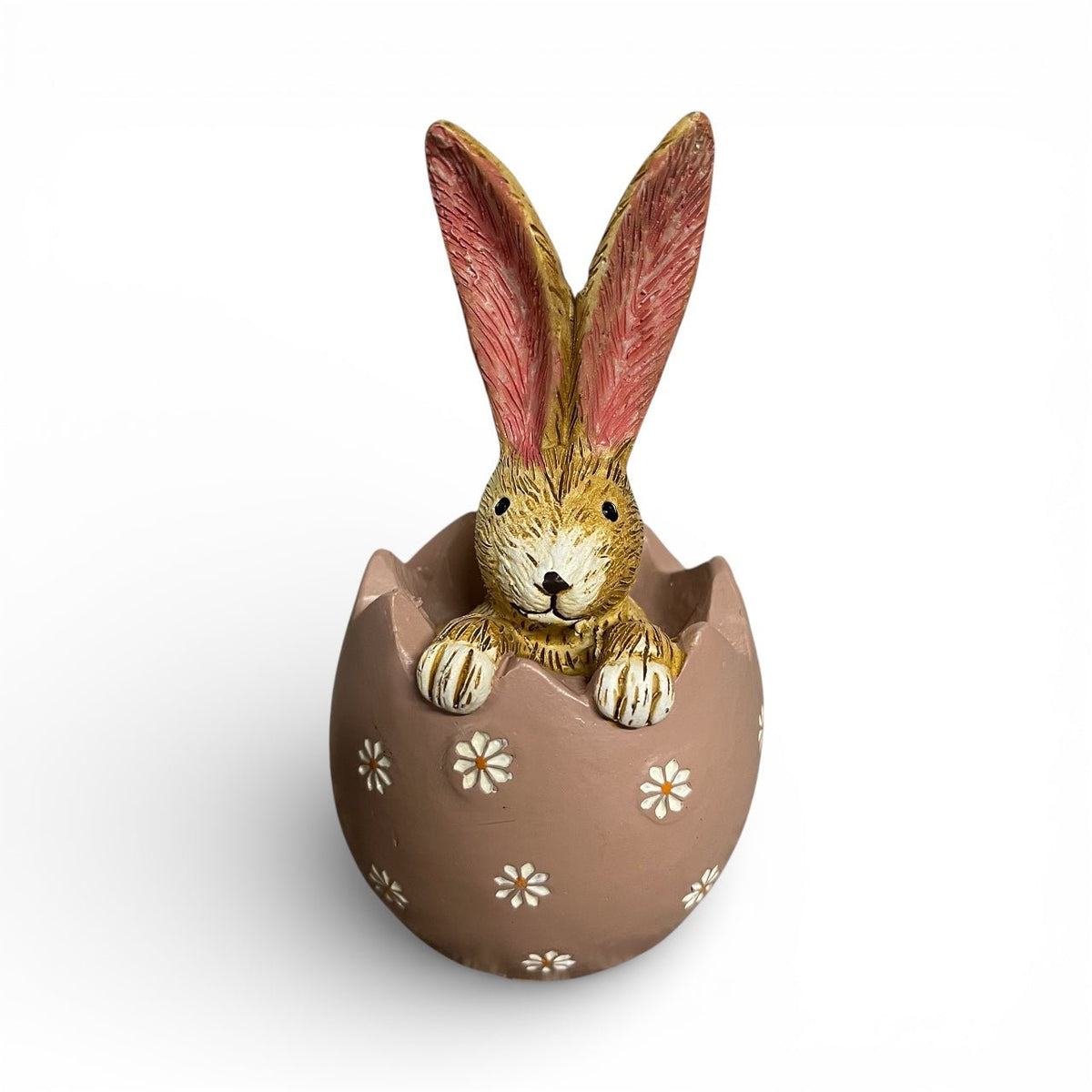 Daisy Bunny in a detailed egg with delicate white daisies, 11cm - Cherish Home