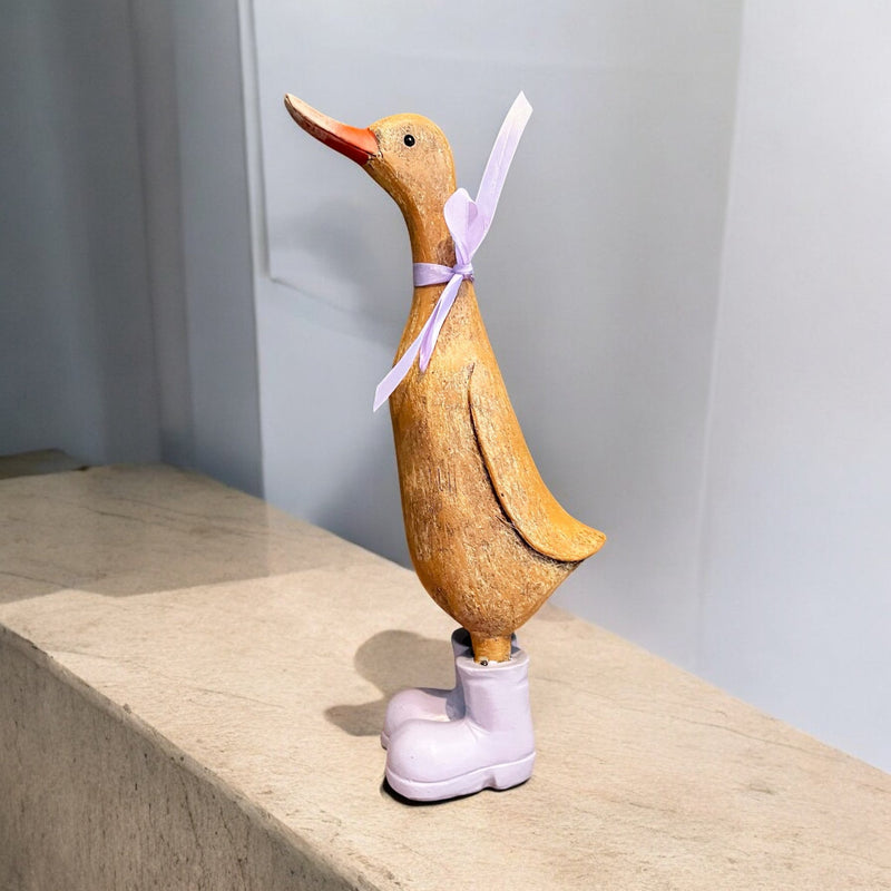 Darcey Duck Standing Ornament with Purple Boots & Necktie - Cherish Home