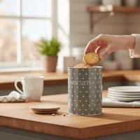 Dark Grey Biscuit Jar with Removable Wooden Lid Heart Design - Cherish Home