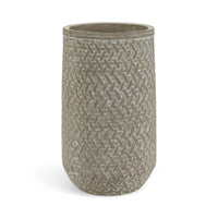 Decorative Grey Cement Flower Vase - Distressed Rattan Cylinder (25cm) For dried or artificial flowers only - Cherish Home