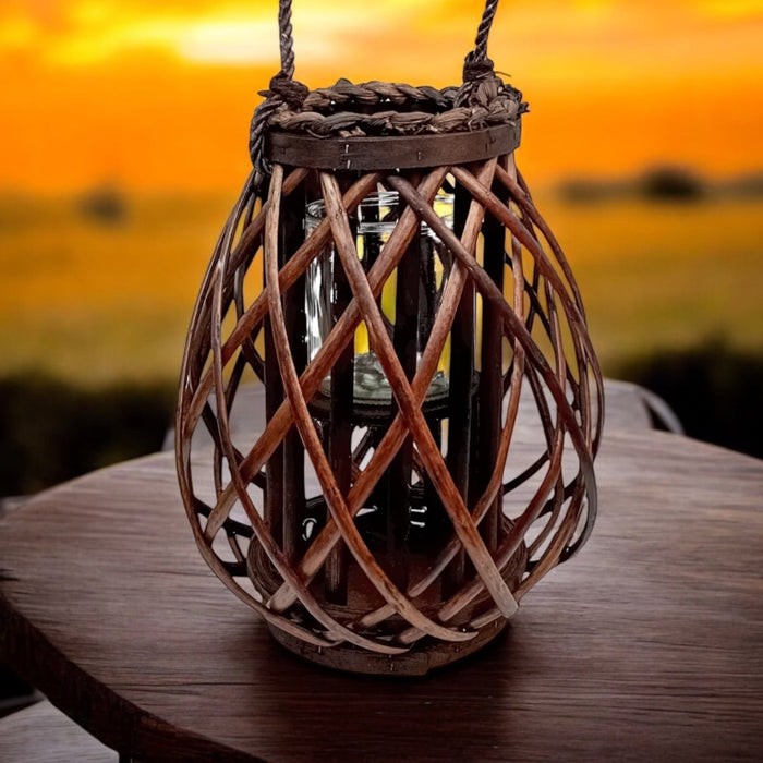Decorative Wicker Large Lantern With Glass Holder - Cherish Home