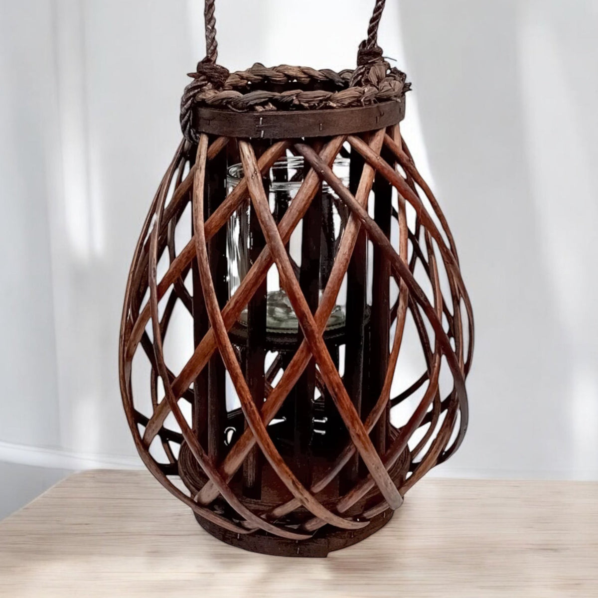 Decorative Wicker Large Lantern With Glass Holder - Cherish Home