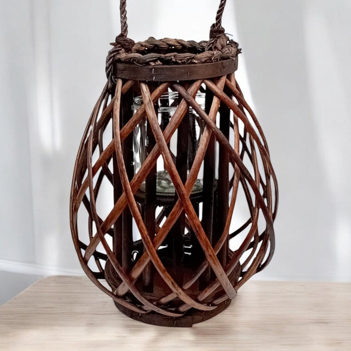Decorative Wicker Large Lantern With Glass Holder - Cherish Home