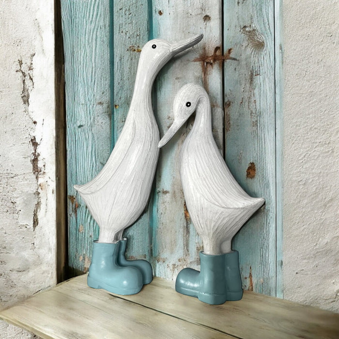 Denny & Deanna Duck White Ornaments in Blue Wellies - Cherish Home