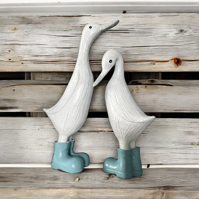 Denny & Deanna Duck White Ornaments in Blue Wellies - Cherish Home