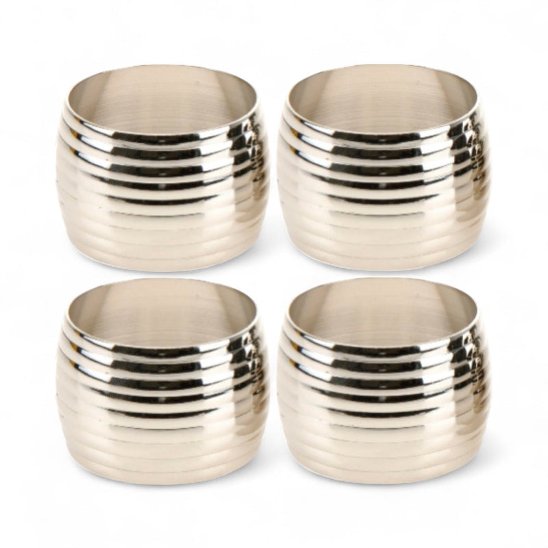 Dining Table Decor: Set of 4 Metal Napkin Rings Rippled Design Brass & Nickel Plated - Cherish Home