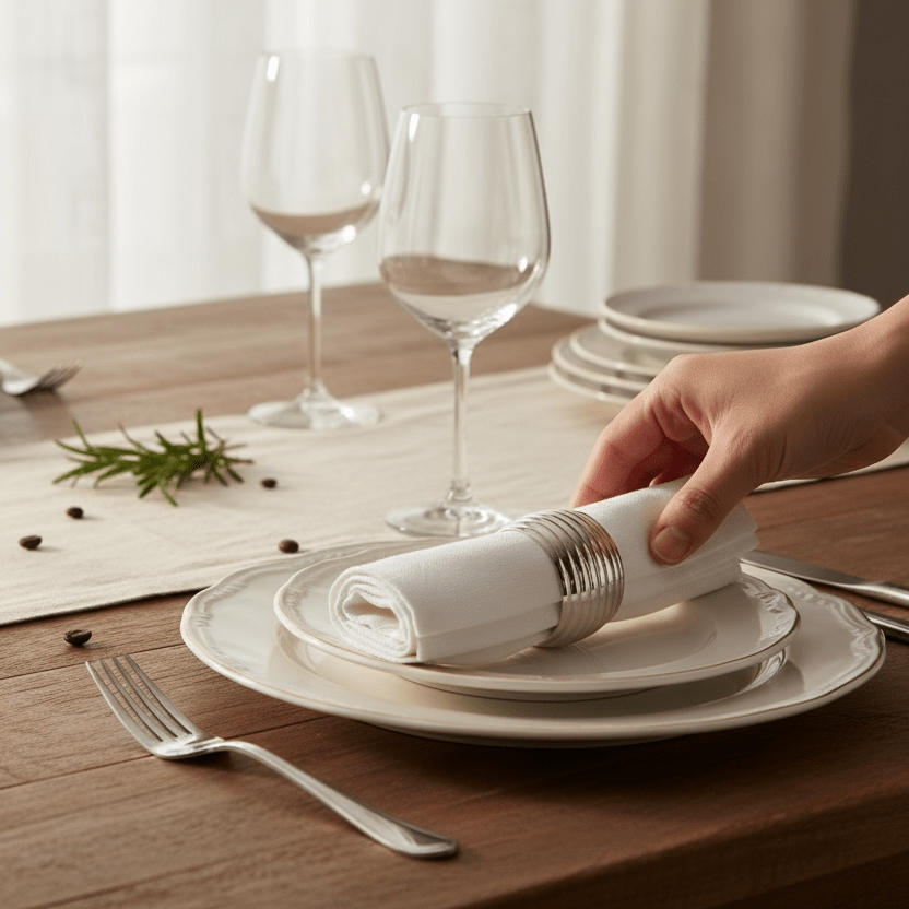 Dining Table Decor: Set of 4 Metal Napkin Rings Rippled Design Brass & Nickel Plated - Cherish Home