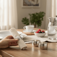 Dining Table Decor: Set of 4 Metal Napkin Rings Rippled Design Brass & Nickel Plated - Cherish Home