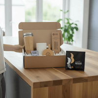 Eco Friendly Coffee Time Gift Set with sustainable Bamboo Mugs & delicious chocolate, Reusable Drinkware Hamper - Cherish Home