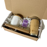 Eco Friendly Coffee Time Gift Set with sustainable Bamboo Mugs & delicious chocolate, Reusable Drinkware Hamper - Cherish Home