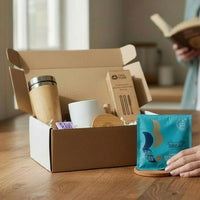 Eco Friendly Coffee Time Gift Set with sustainable Bamboo Mugs & delicious chocolate, Reusable Drinkware Hamper - Cherish Home