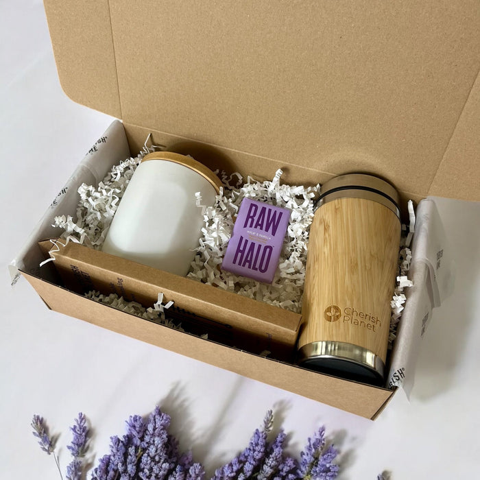Eco Friendly Coffee Time Gift Set with sustainable Bamboo Mugs & delicious chocolate, Reusable Drinkware Hamper - Cherish Home