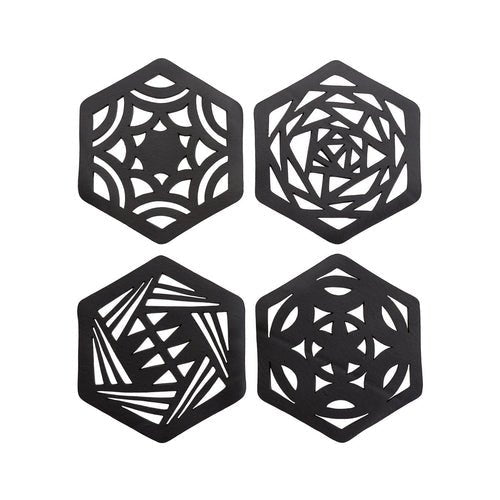 Eco - Friendly Hexagon Coasters - Handmade Recycled Rubber Drink Mats (Set of 2 or 4) for Table Protection - Cherish Home
