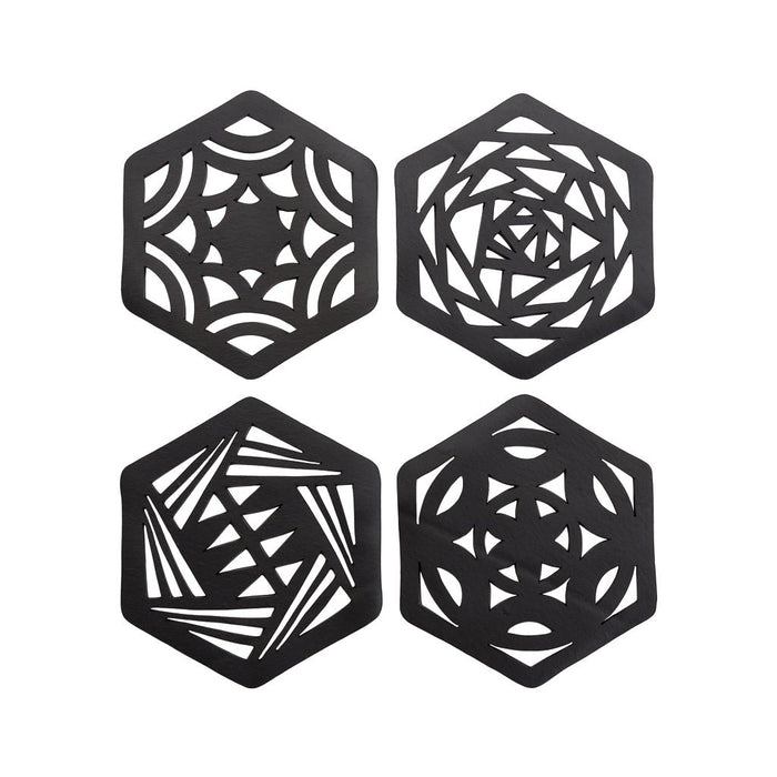 Eco - Friendly Hexagon Coasters - Handmade Recycled Rubber Drink Mats (Set of 2 or 4) for Table Protection - Cherish Home