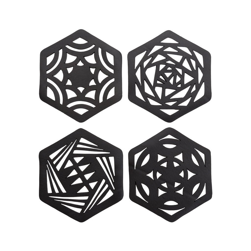 Eco - Friendly Hexagon Coasters - Handmade Recycled Rubber Drink Mats (Set of 2 or 4) for Table Protection - Cherish Home