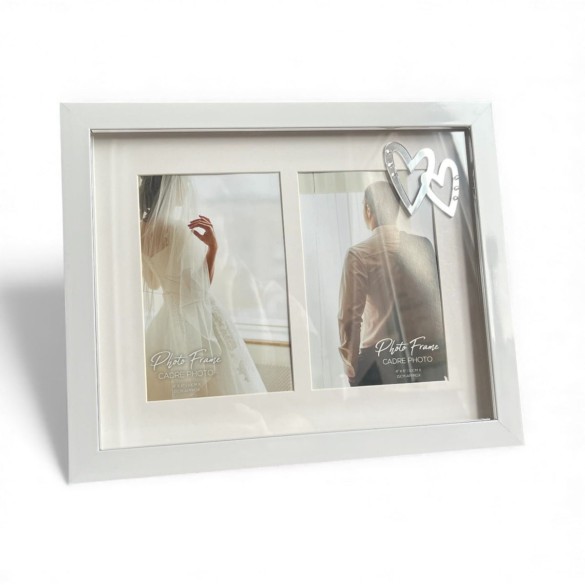 Elegant Double Wedding Photo Frame with Heart Accents - Cherish Home