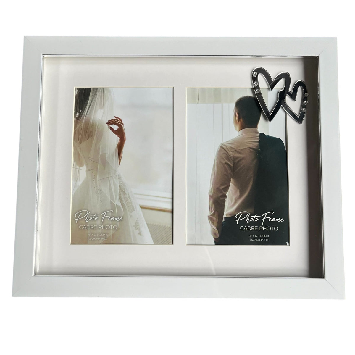 Elegant Double Wedding Photo Frame with Heart Accents - Cherish Home