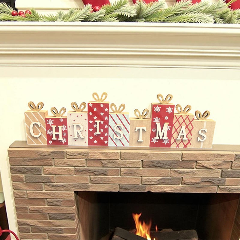 Festive Christmas Present Wooden Block Sign - Cherish Home
