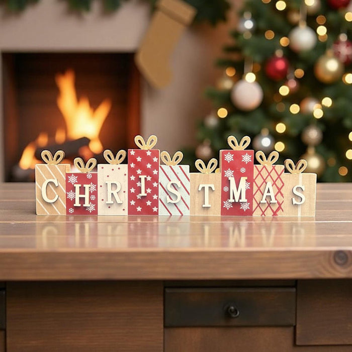 Festive Christmas Present Wooden Block Sign - Cherish Home