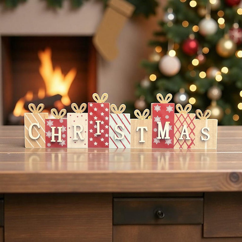 Festive Christmas Present Wooden Block Sign - Cherish Home