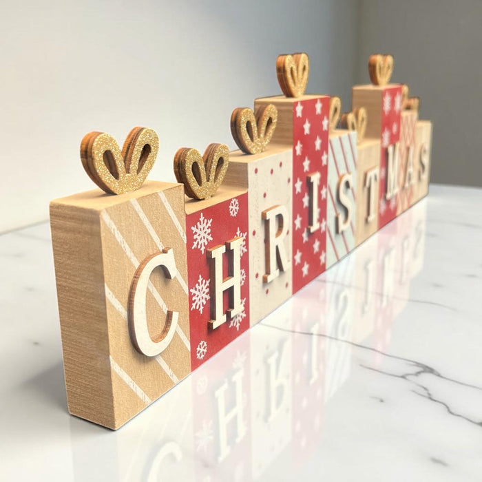 Festive Christmas Present Wooden Block Sign - Cherish Home