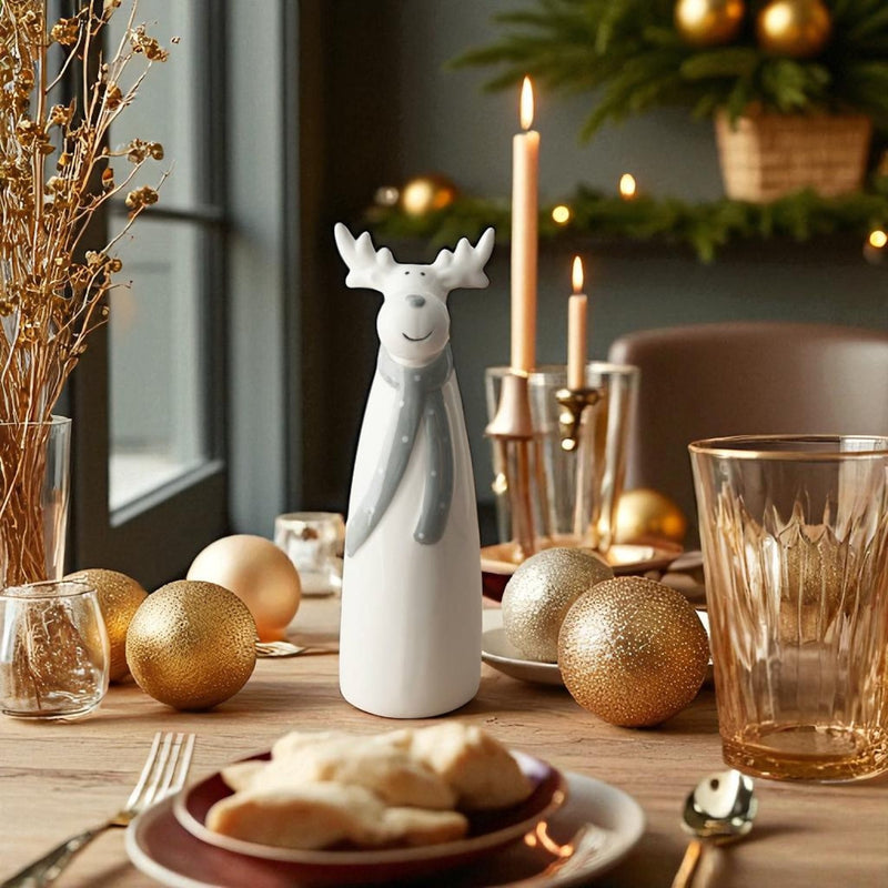 Festive Rodney the Reindeer Ornament with grey scarf - Cherish Home