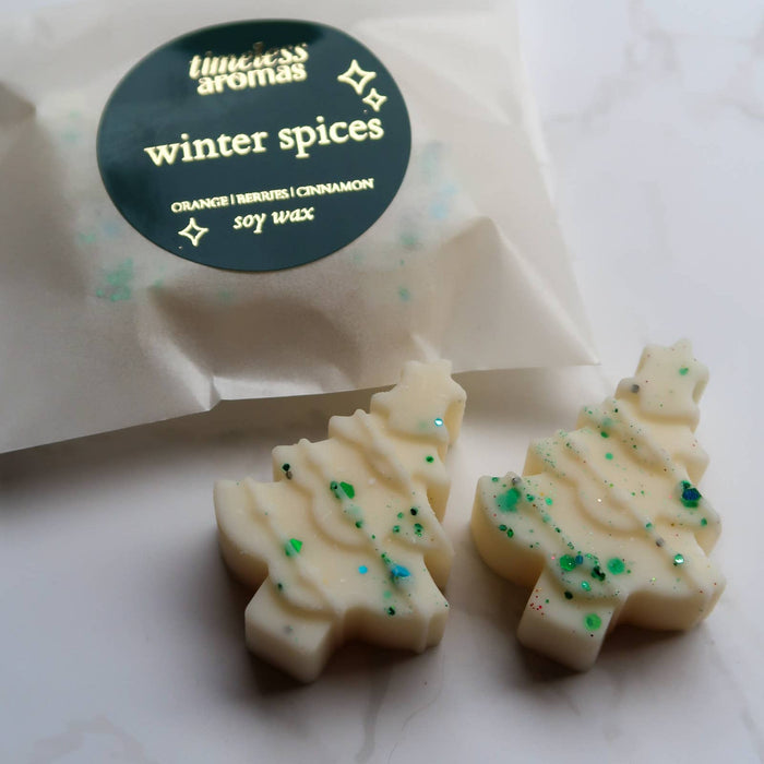 Festive Winter Spices Wax Melts - Mini Christmas Tree Shapes, Vegan Soy Wax for Wax Warmers - Cherish Home