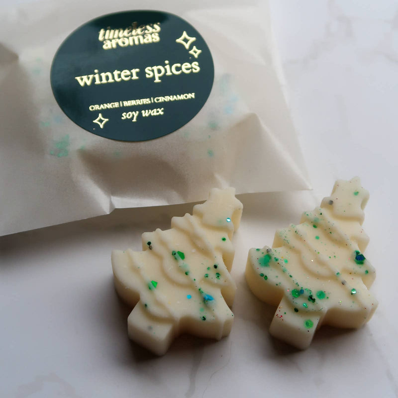 Festive Winter Spices Wax Melts - Mini Christmas Tree Shapes, Vegan Soy Wax for Wax Warmers - Cherish Home
