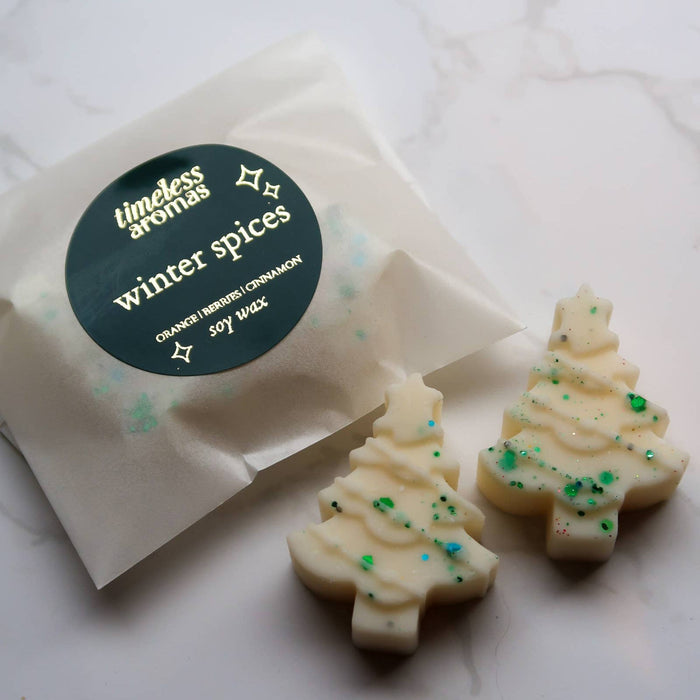 Festive Winter Spices Wax Melts - Mini Christmas Tree Shapes, Vegan Soy Wax for Wax Warmers - Cherish Home