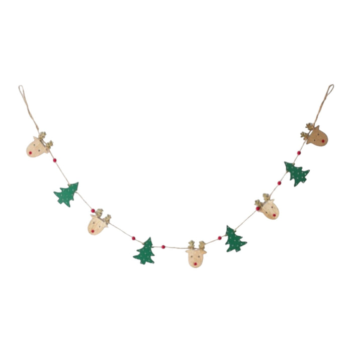 Festive Wooden Reindeer & Tree Garland - 125cm Christmas Decoration for Mantle or Tree - Cherish Home