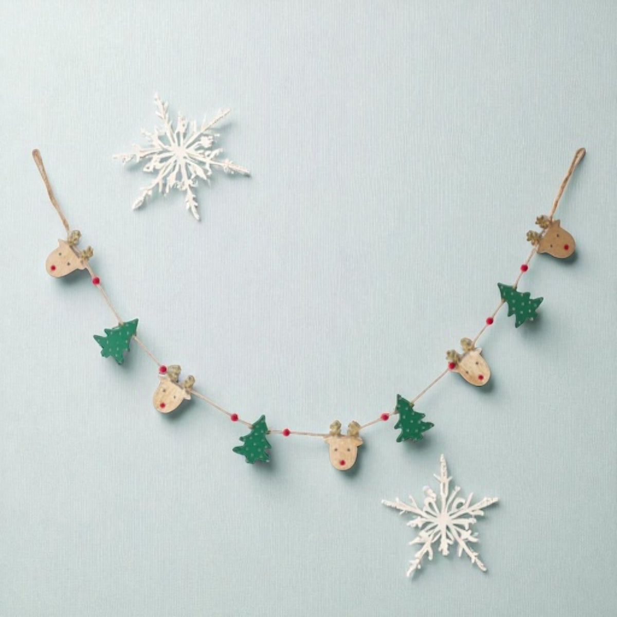 Festive Wooden Reindeer & Tree Garland - 125cm Christmas Decoration for Mantle or Tree - Cherish Home