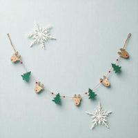 Festive Wooden Reindeer & Tree Garland - 125cm Christmas Decoration for Mantle or Tree - Cherish Home