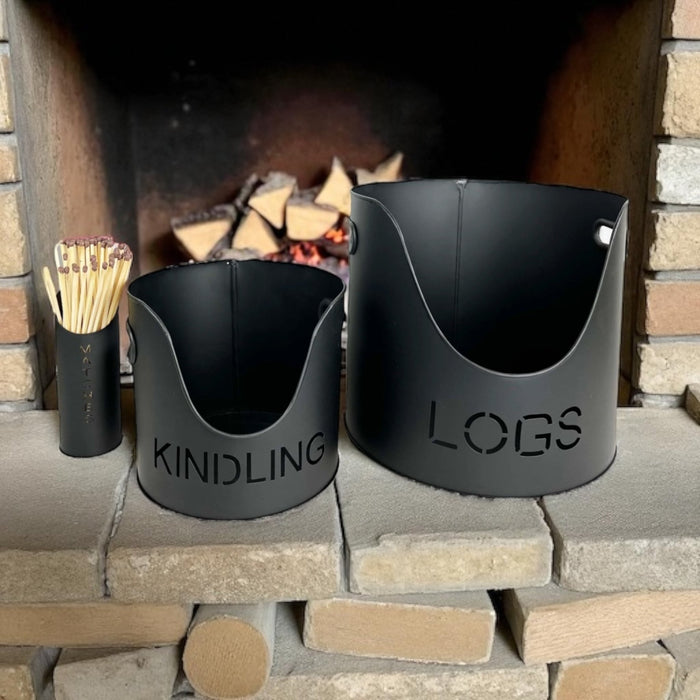 Fire Log & Kindling Buckets with Matchstick Holder Set - Cherish Home