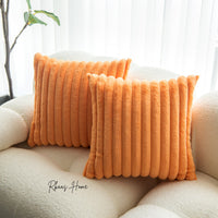 Fluffy Striped Soft Plush Faux Fur Corduroy Style Cushion Covers 45X45 - Cherish Home