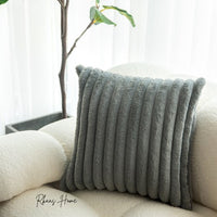 Fluffy Striped Soft Plush Faux Fur Corduroy Style Cushion Covers 45X45 - Cherish Home