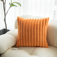 Fluffy Striped Soft Plush Faux Fur Corduroy Style Cushion Covers 45X45 - Cherish Home