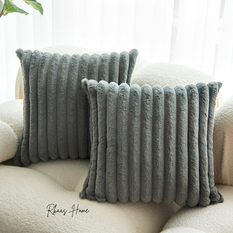 Fluffy Striped Soft Plush Faux Fur Corduroy Style Cushion Covers 45X45 - Cherish Home